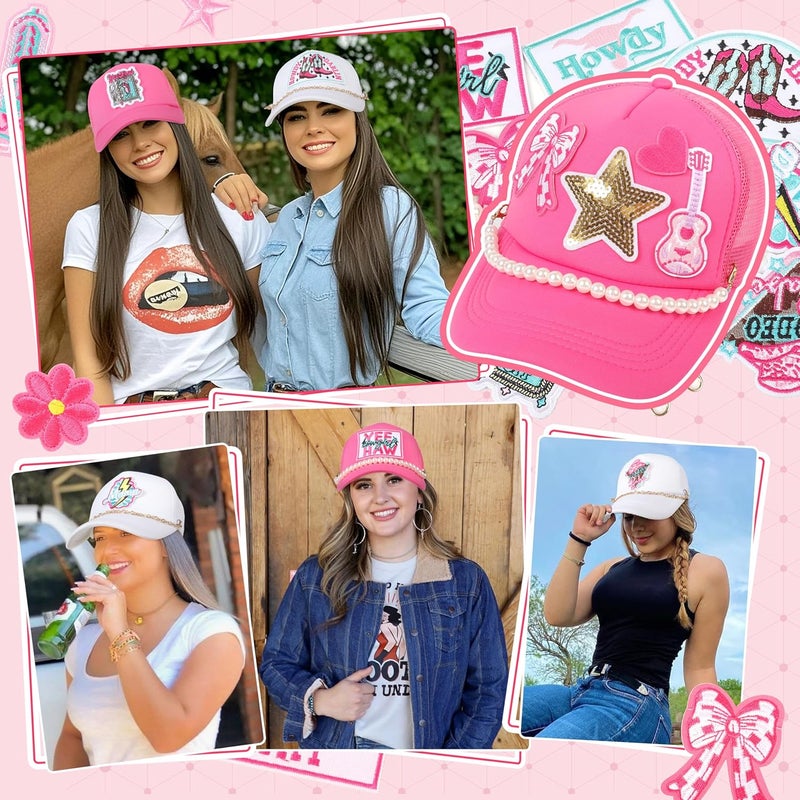 Meneng Women Trucker Hat Bulk: Western Adjustable Snapback Caps - Cowgirl DIY Hat Kit with Chains & Embroidered Patches - Image 2